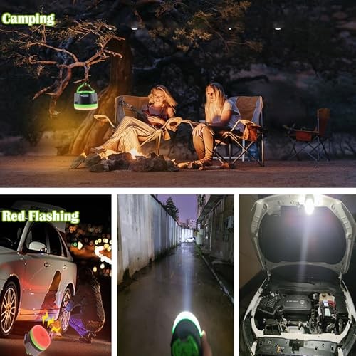 LED Camping Lantern, Rechargeable Light with Magnet Base, 1-Pack Large Green