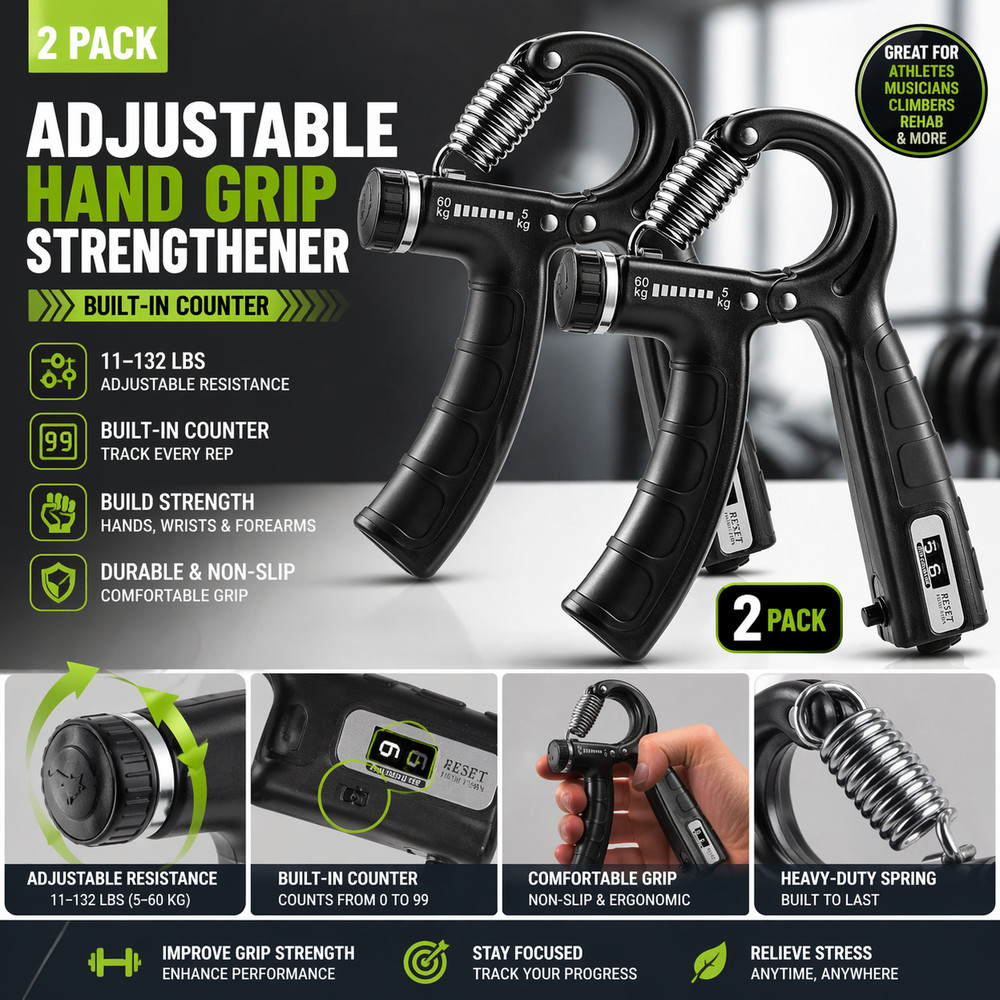 2 Pack Hand Grip Strengthener Adjustable Forearm Trainer w/ Counter