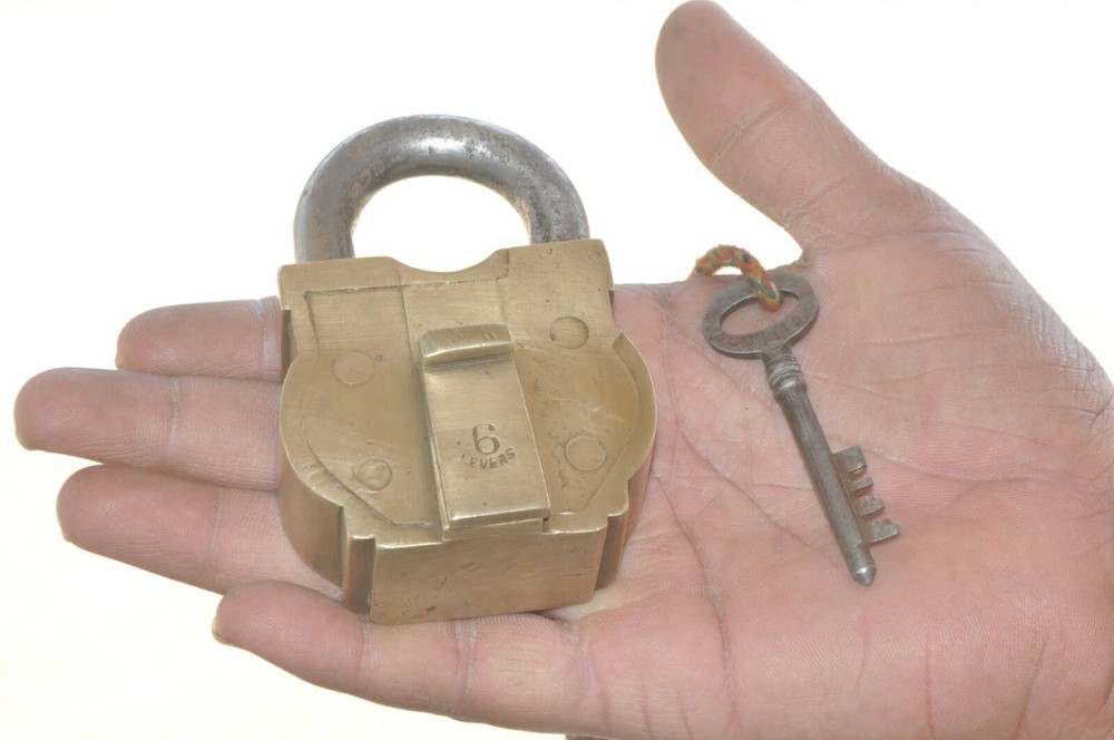 Vintage Brass Handcrafted Unique Shape 6 Levers unique Shape Padlocks