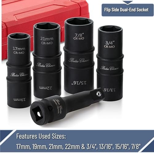 Bates- Lug Nut Impact Socket Set, 5 pcs, Lug Nut Socket Set 1/2 Drive, 21mm