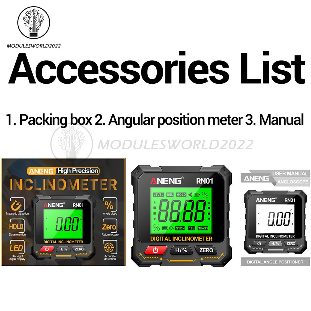 ANENG Digital Angle Finder Magnetic Protractor Level Box Inclinometer Tool 360°