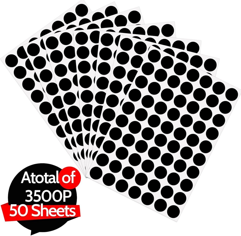 3500 Dot Stickers, 3/4 inch Black Coding Labels, Circle 3500 Pieces,