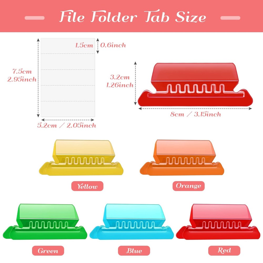 Hanging File Folder Tabs, 50 Sets Plastic Inserts for Office, Multicolor