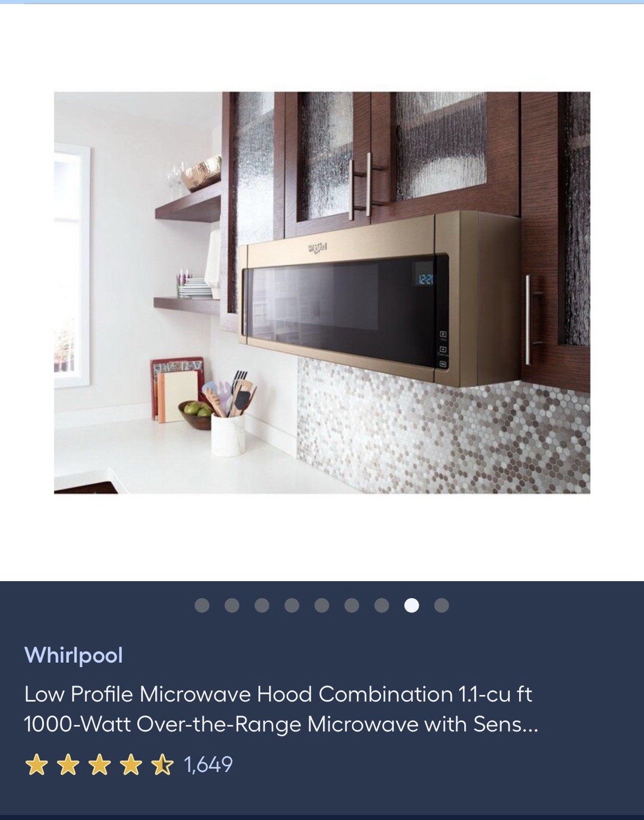 whirpool WML75011HV 1.1cu. ft. Low Profile Microwave - Black Stainless