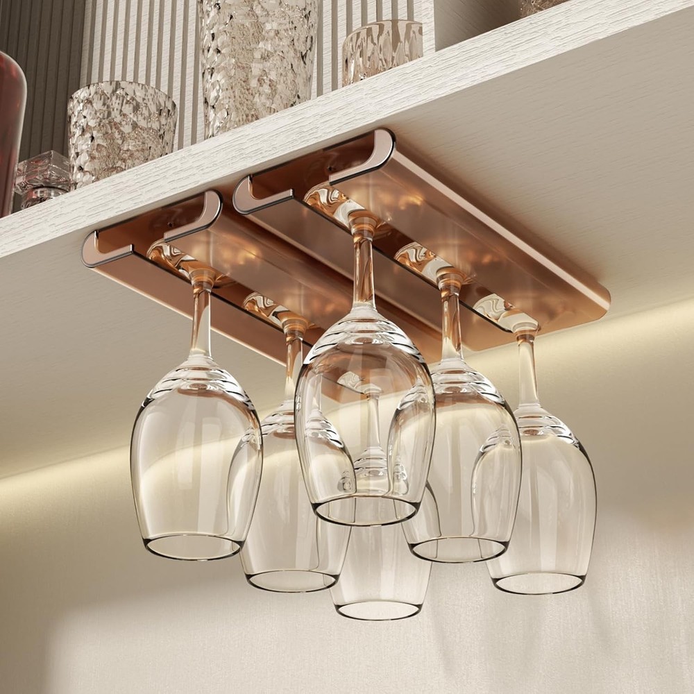2Pack Wine Glass Holder Under Cabinet No Drilling Installation Stemware Rack