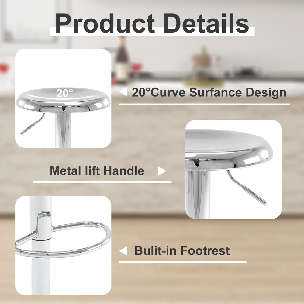 Bar Stools - 2 Pack, Adjustable Swivel Height Counter Bar Stool, Modern Metal...