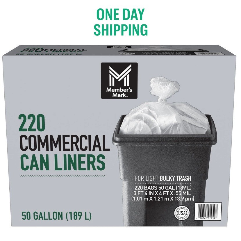 Member's Mark 50 Gallon Commercial Trash Bags 220 Ct Heavy Duty Large Capacity