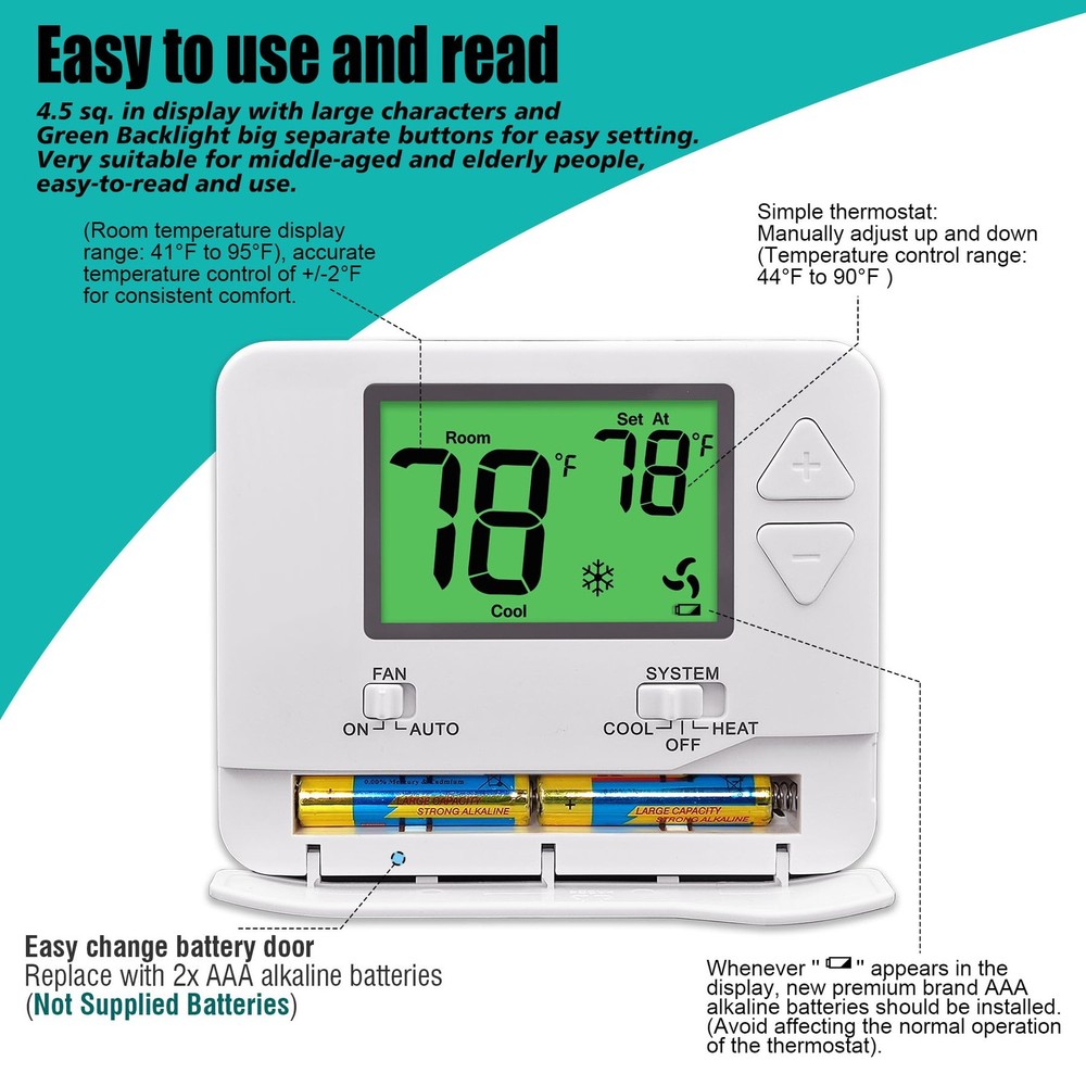 Suuwer Non-Programmable Thermostat for House, Digital Green Backlight
