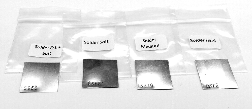 4 Pieces Silver Solder Sheet Assorted Pack 1Dwt @ X-Soft, Easy Soft, Medium Hard