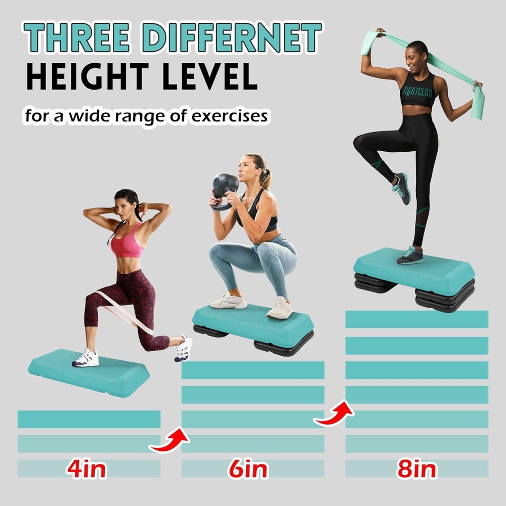 Compact Aerobic Stepper with 4 Stackable Risers - Non-Slip Design for Safety