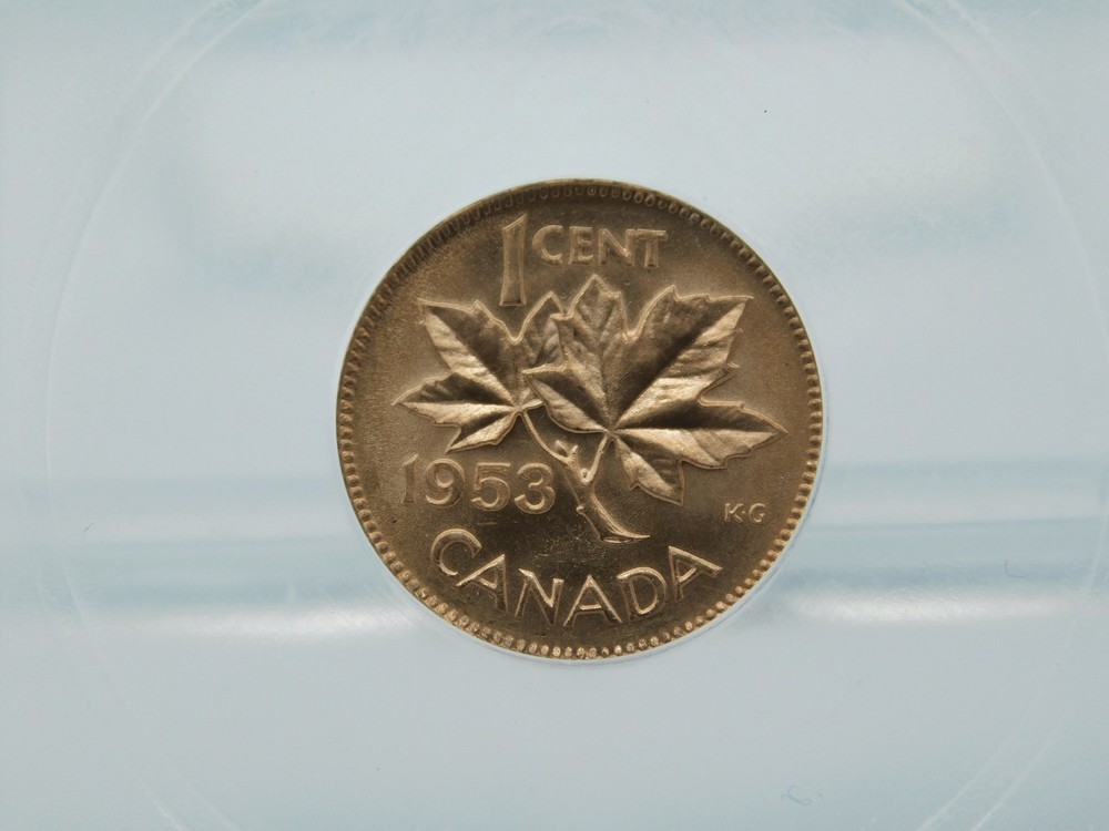1953 GRADED CANADA SMALL CENT NO STRAP ~ ICG MS65 RD (BT1111)
