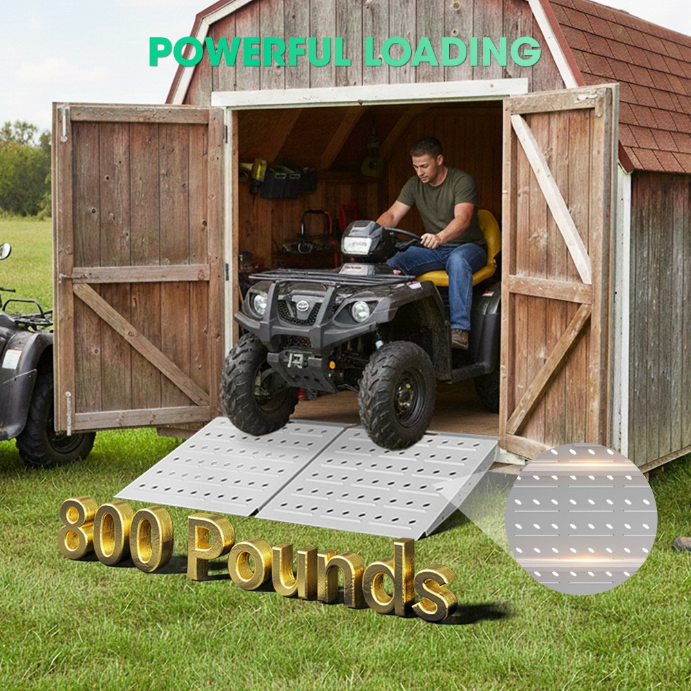 Shed Ramp for Riding Mower & Lawn 900/1600LB Capacity Anti-Slip Punch Plate Ramp