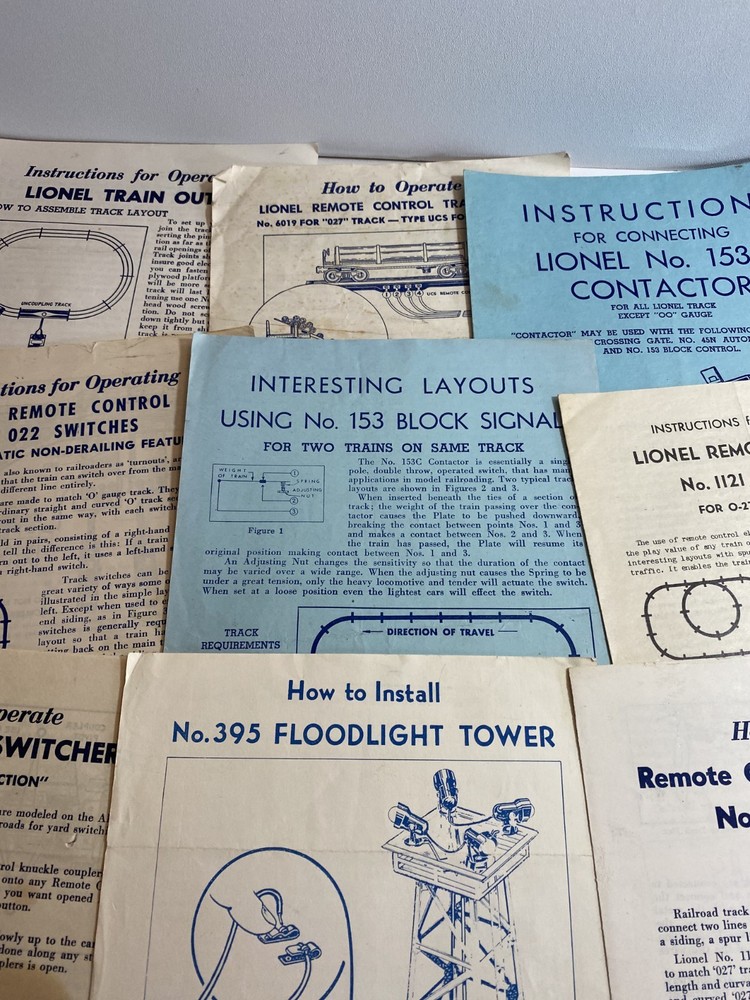 11 Lionel Instruction sheets all different