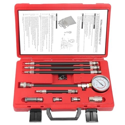 Engine Compression Test Kit - Petrol Compression Tester with 2-3/4" Gauge, 10 Pi