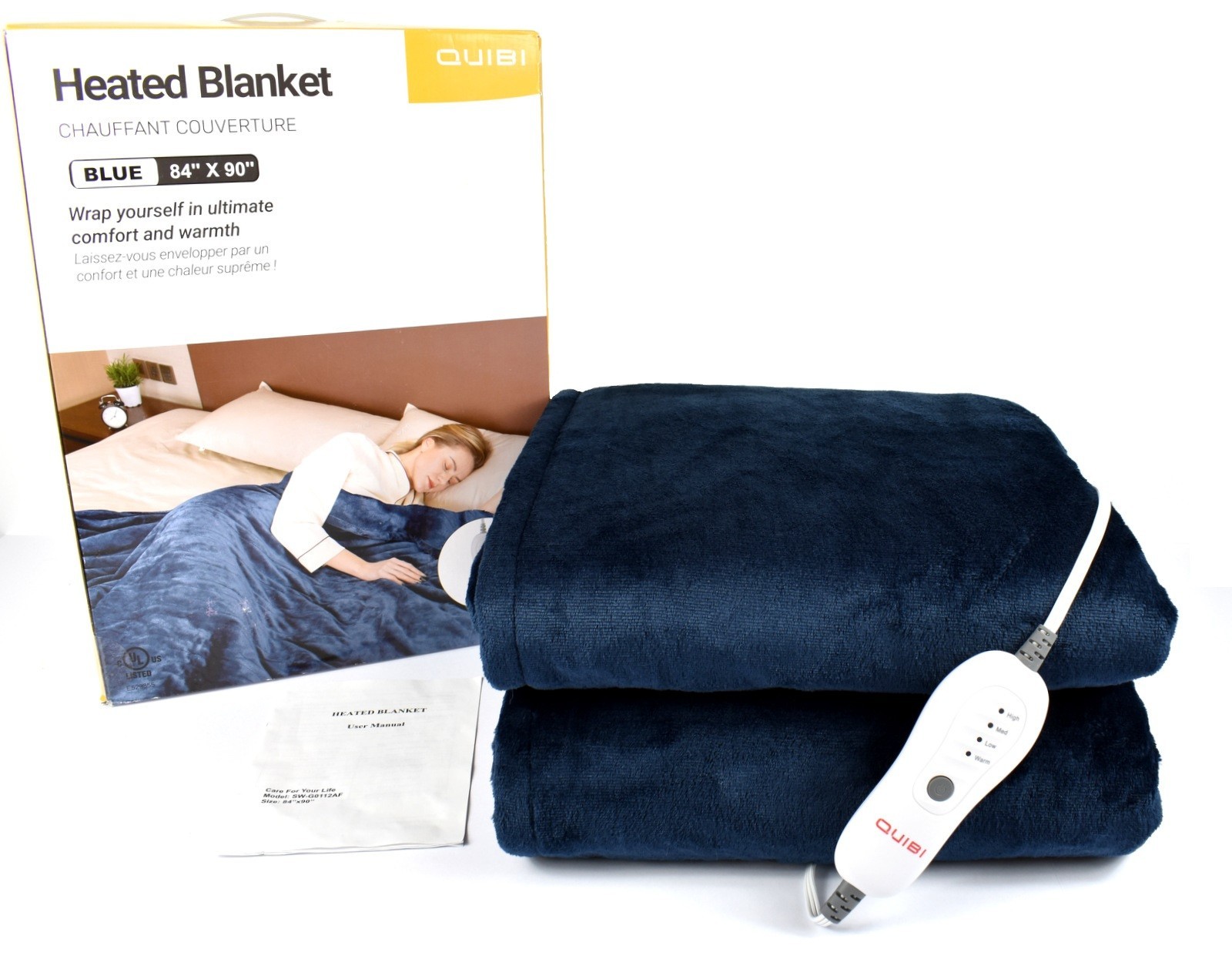 QUIBI Soft Flannel 4 Heat Levels Electric Heated Blanket Size Queen (84"x90")