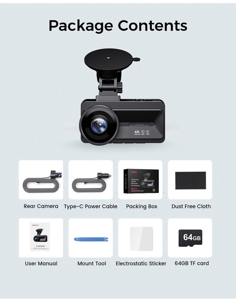 Dash Cam Front and Rear Camera: Touch Screen 4k Car Camera with STARVIS Sensor..