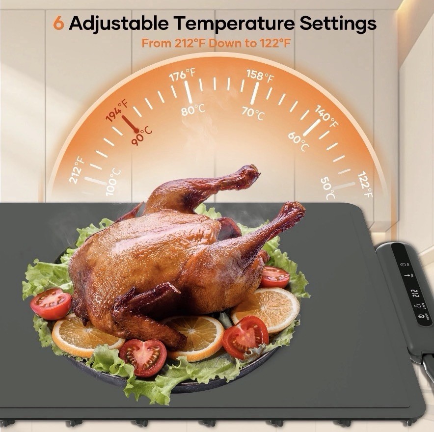 Large Electric Warming Tray, Adjustable Temp, Timer, Child Lock, Black, 23.6x15…