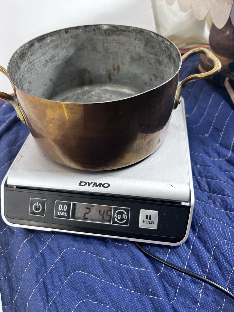 Vintage Solid Copper Stock Pot with Brass Handles Cookware 7x4”