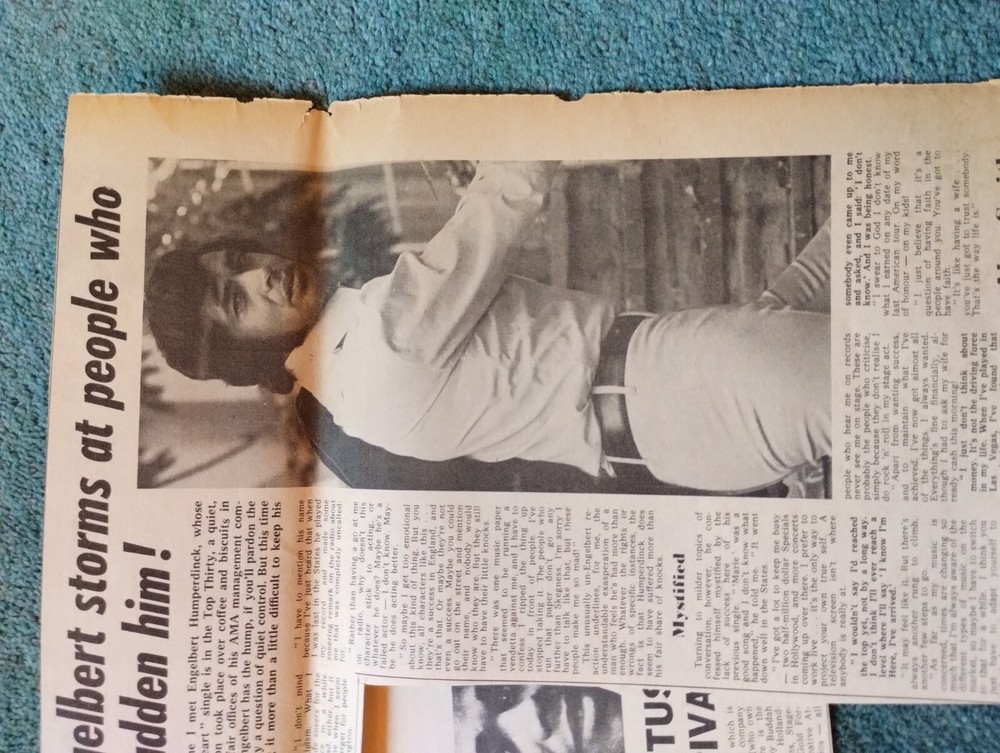 Sk15 Ephemera 1968 Article Engelbert Humperdinck