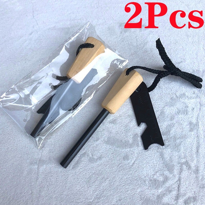 2Pc Fire Starter Flint Steel Striker Survival Kit Ferro Rod Outdoor Camping Tool