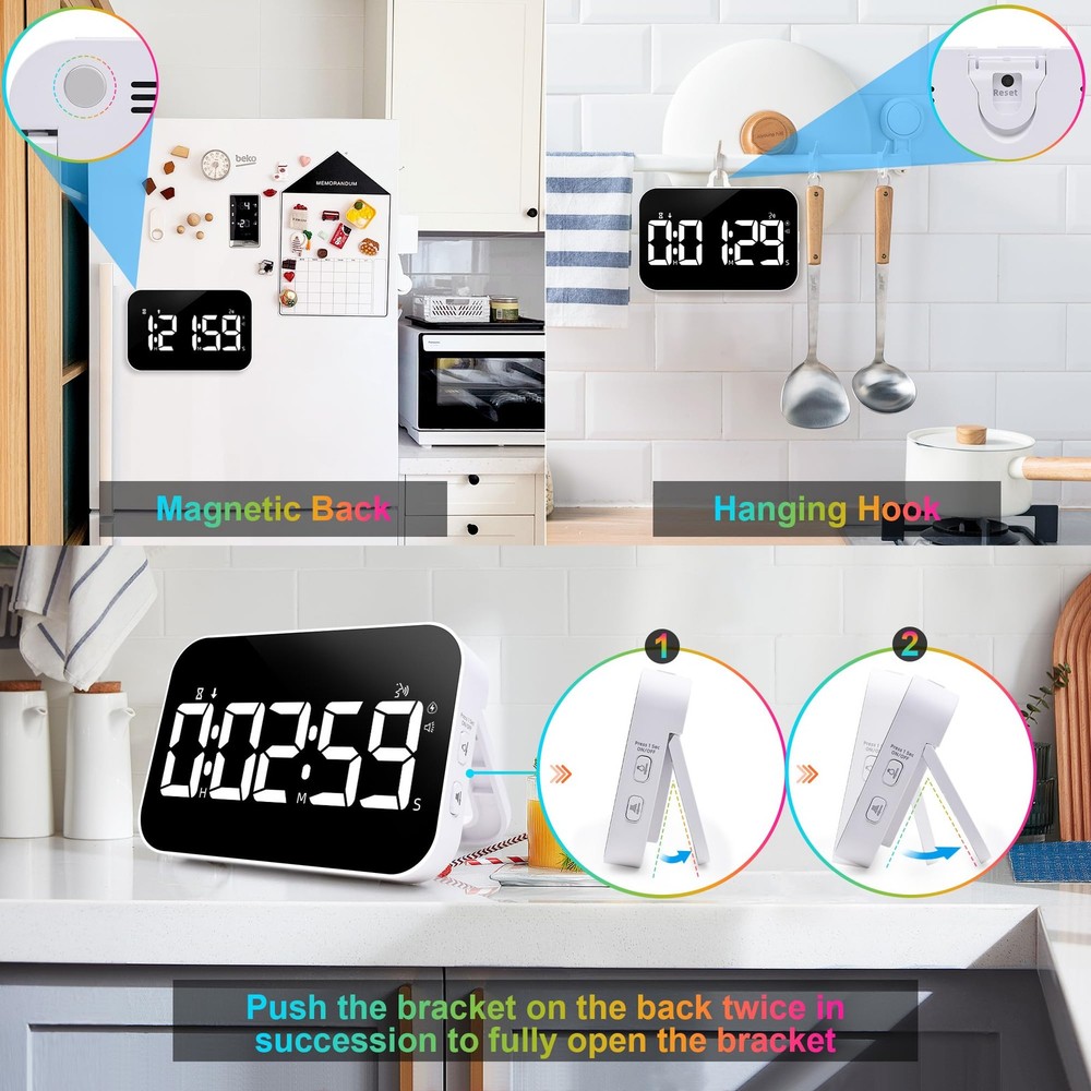 Kitchen Digital Timer, Rechargeable Magnetic Count Down Up Timer, Vibration M...