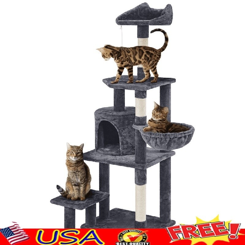 Multi Level Cat Tree Tower W/ Condo Basket Scratching Posts Plush Perches New