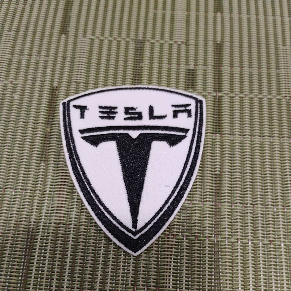 Tesla Shield Iron On Embroidered Black & White Patch