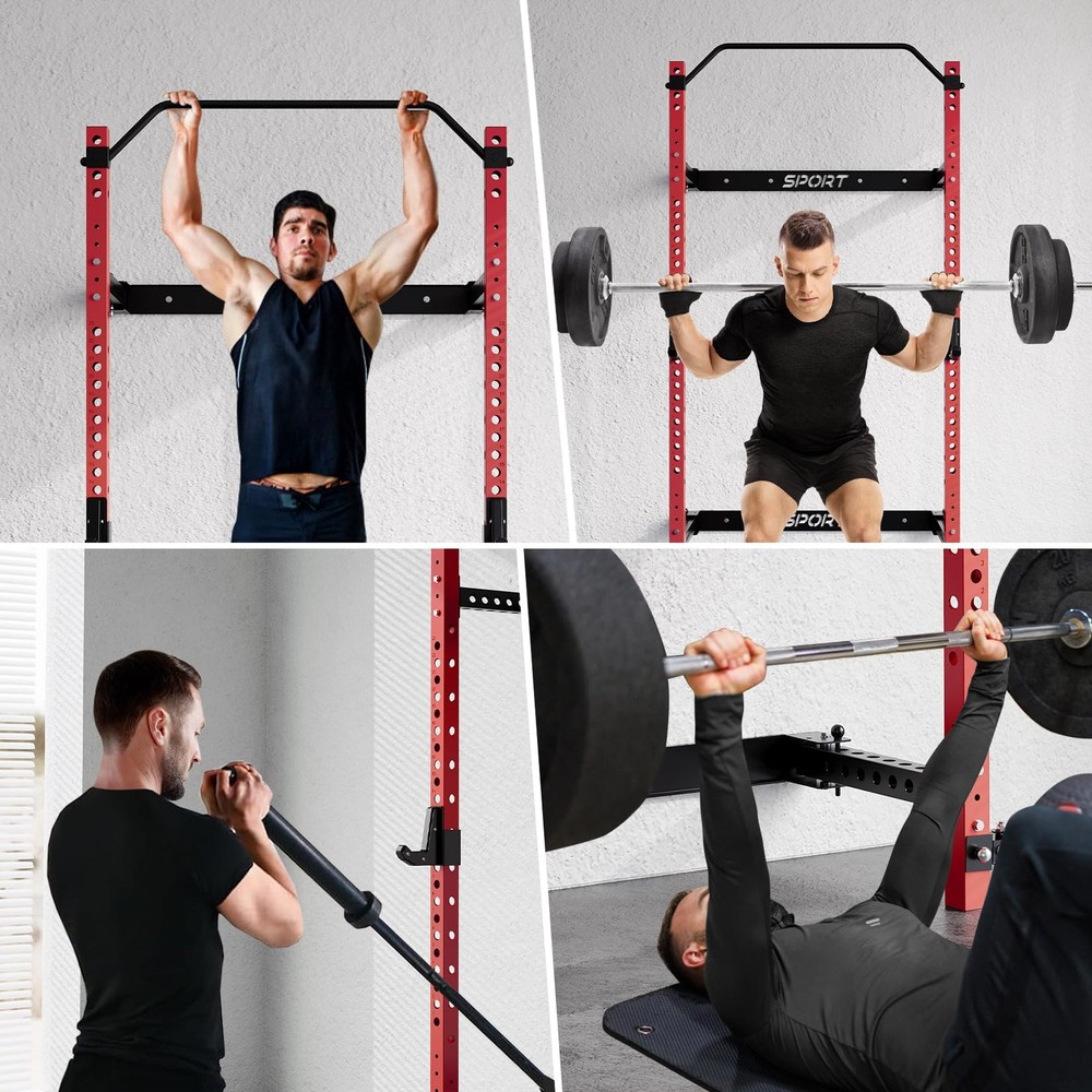Multi-Function Folding Squat Rack 1000LBS Capacity Wall Mounted with Pull Up Bar