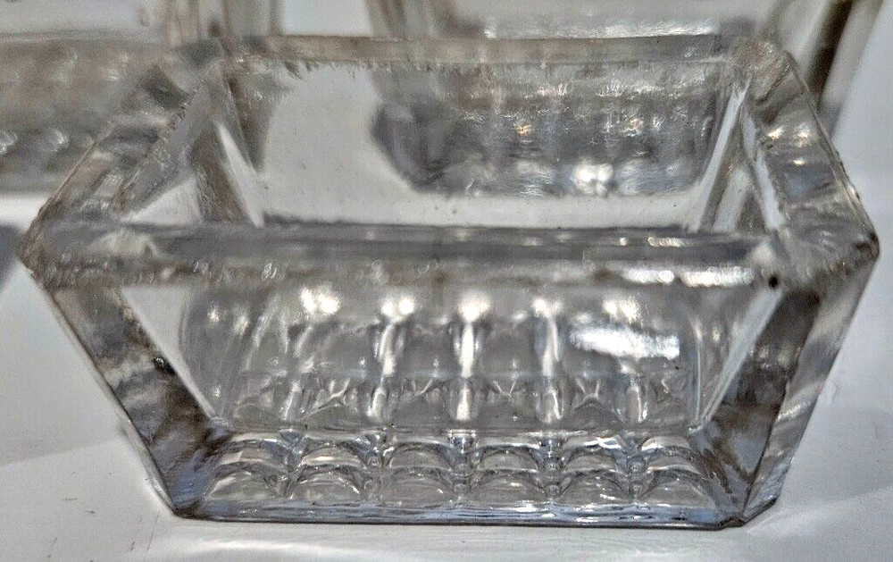 4 Vintage Rectangular Clear Glass Open Salt Cellars