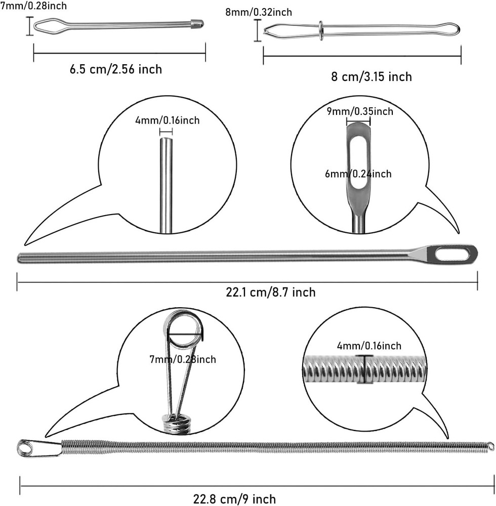 4-Piece Drawstring Threader Tool Kit with Spring-Loaded Tweezers & Pins