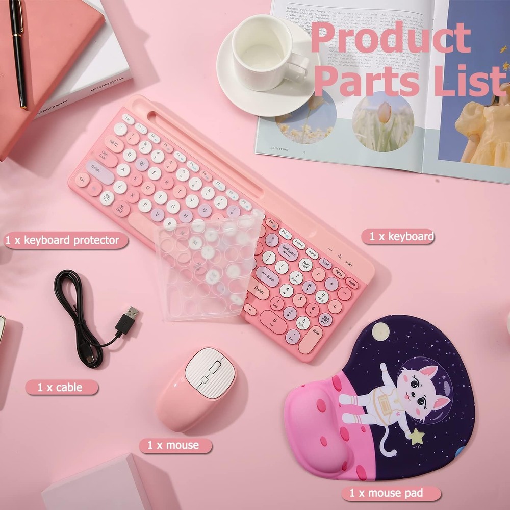 Wireless Multi-Device Bluetooth Keyboard, Ergonomic Rechargeable Combo