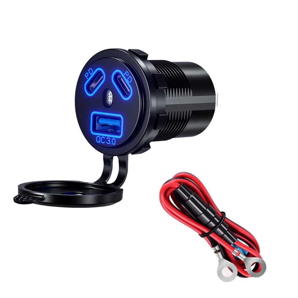 1Pcs Dual PD+QC 3.0 USB Port Car Cigarette Lighter Socket Plug LED Indicator