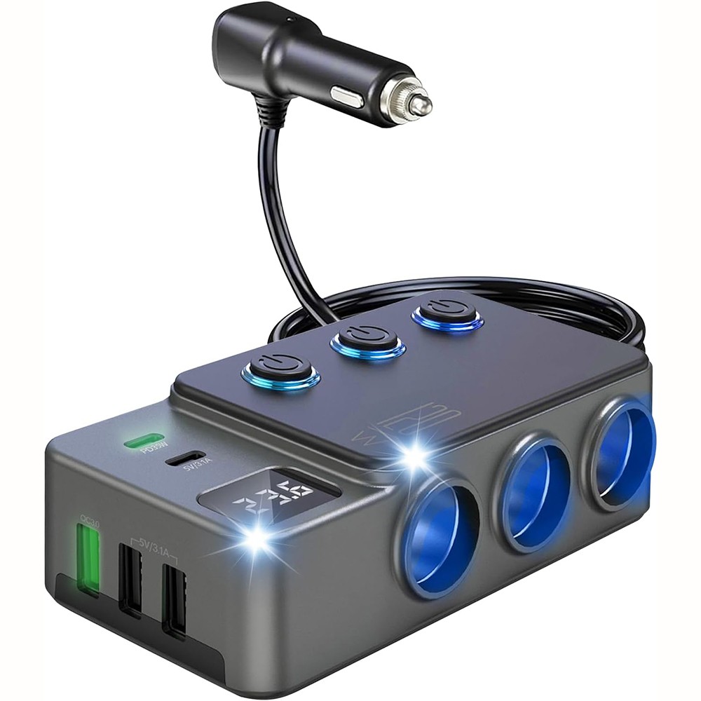 3 Way Car Cigarette Lighter Socket Splitter USB Fast Charger Power Adapter 12V