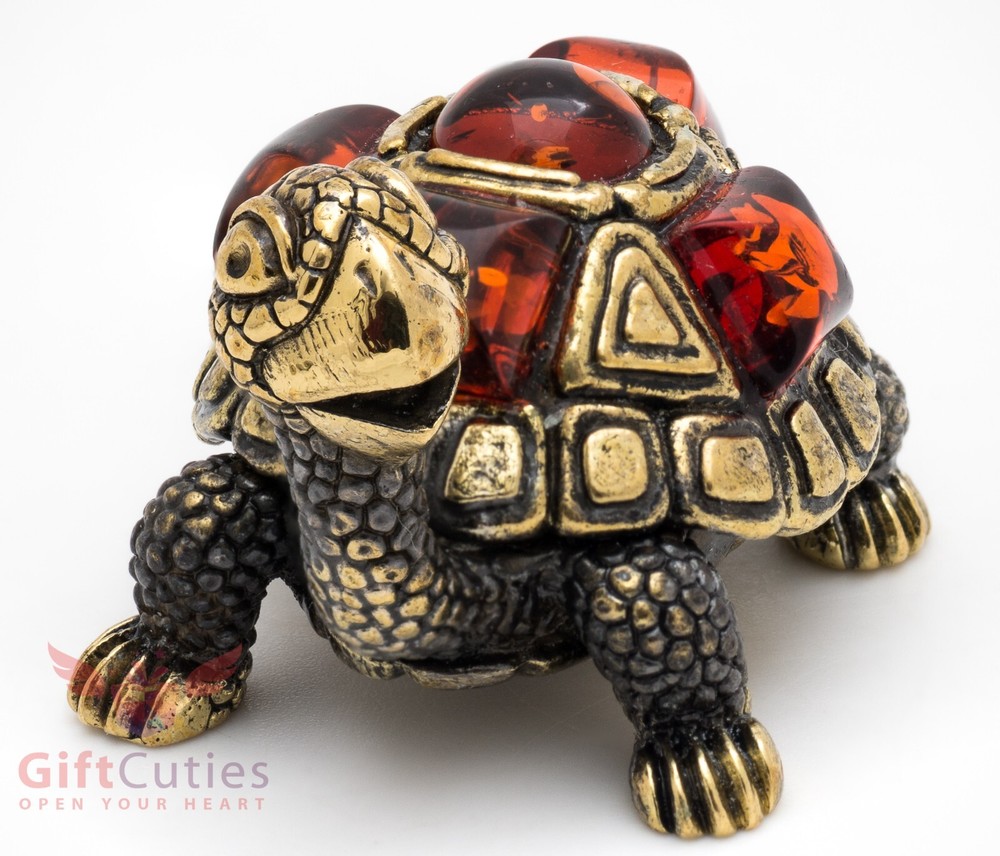Solid Brass Amber Figurine Tortoise Turtle in amber shell talisman IronWork
