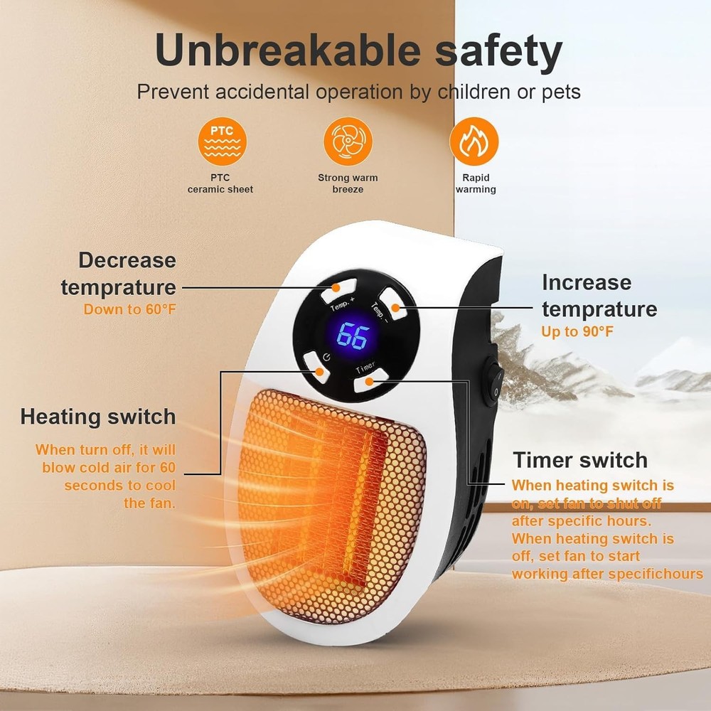 Upgrade Smart Plug in Wall Space Small mini space heater, White-Smart