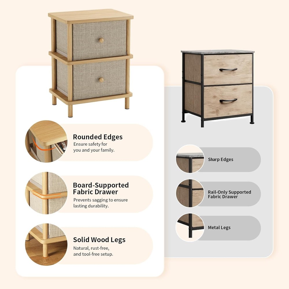 Nightstand W/ 2 Storage Drawers Boho Side Table W/ Solid Wood Legs End Table