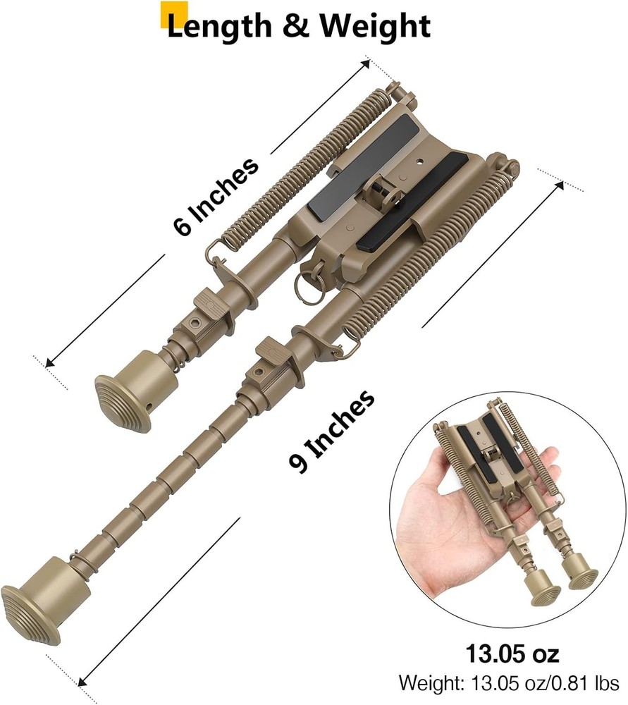 Lightweight 6-9" Bipod for Precision Shooting