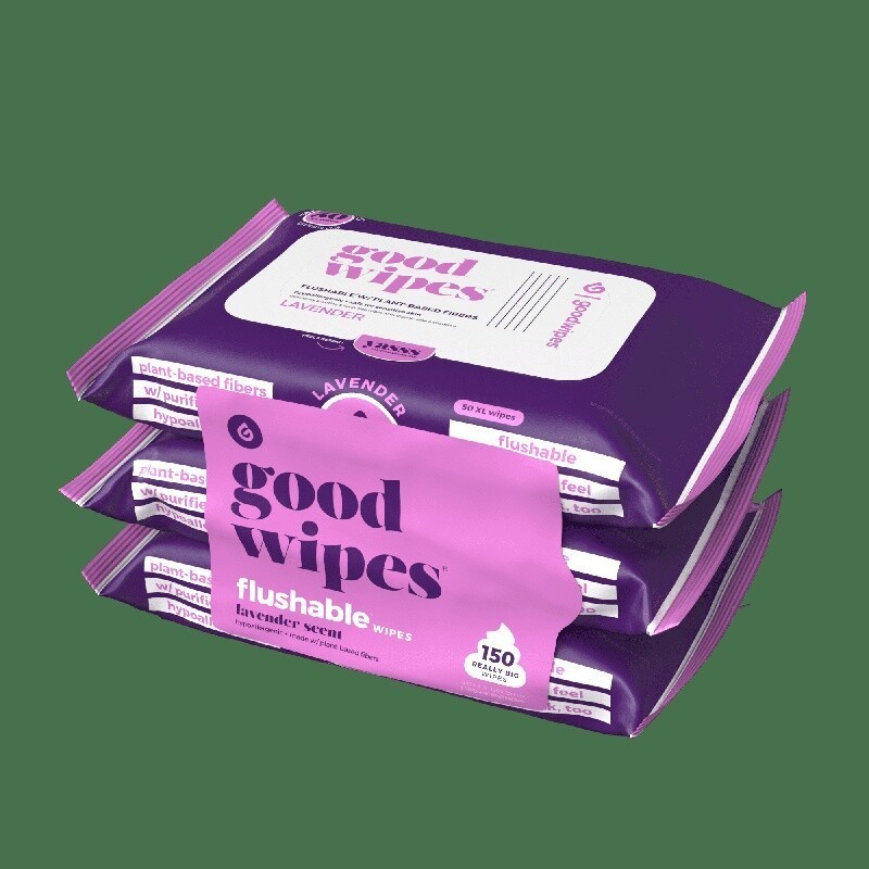 Flushable Butt White Wipes Lavender Scented Biodegradable 150 Count Soft Strong