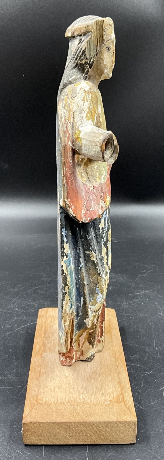 ANTIQUE CARVED WOOD FIGURE SANTA ROSA SAINT ROSA LIKELY SPANISH POSSIBLY 18TH C.