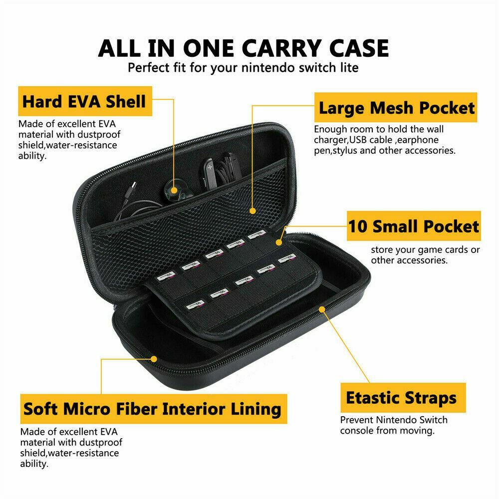 Carrying Case Bag+Shell Cover+Tempered Glass Protector For Nintendo Switch Lite