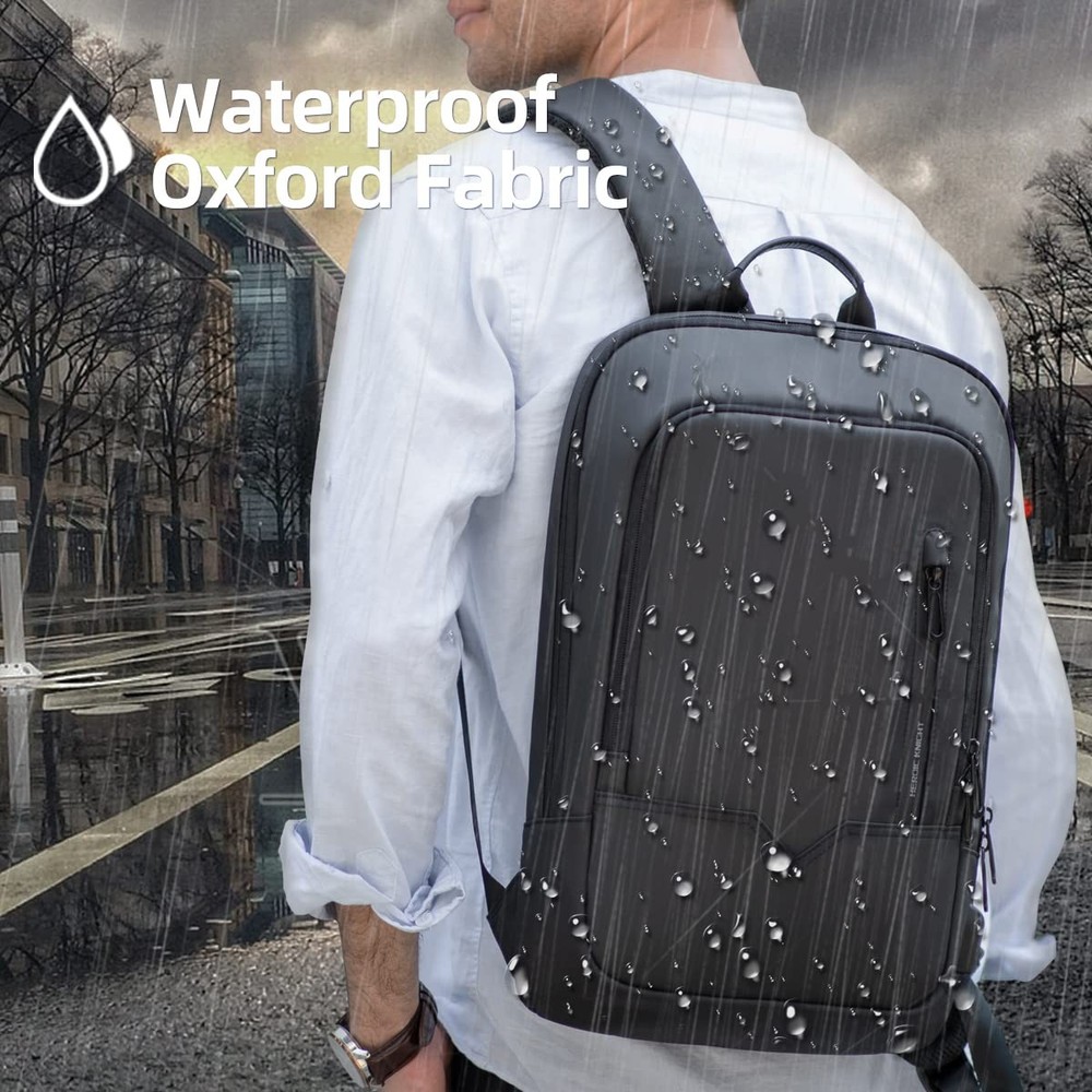 Backpack for Men Business Slim Backpack with USB Charger Computer Lightweight...