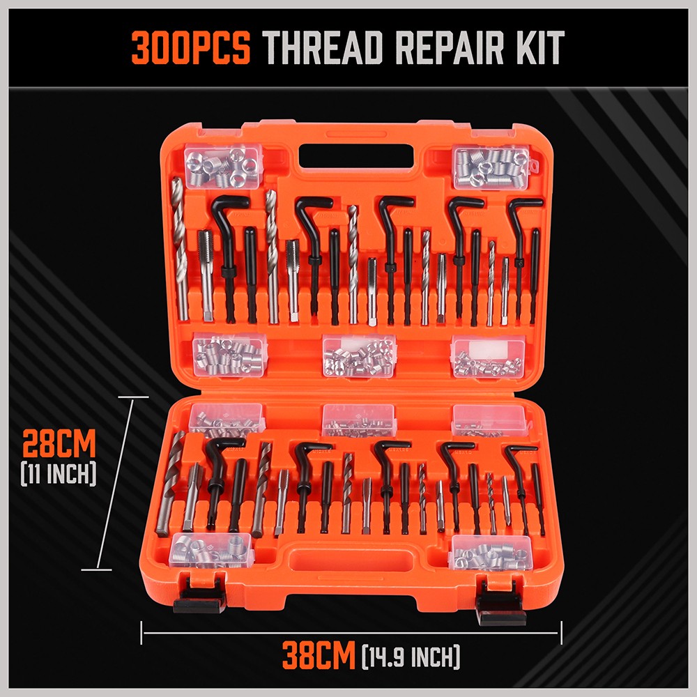 300PC Thread Repair Kit HSS Drill Helicoil Repair Kit SAE Metric Inch&MM W/Case