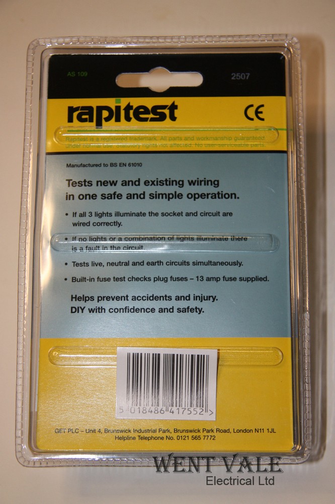 Rapitest - AS 109 - I3a Socket Tester New in Blister Pack