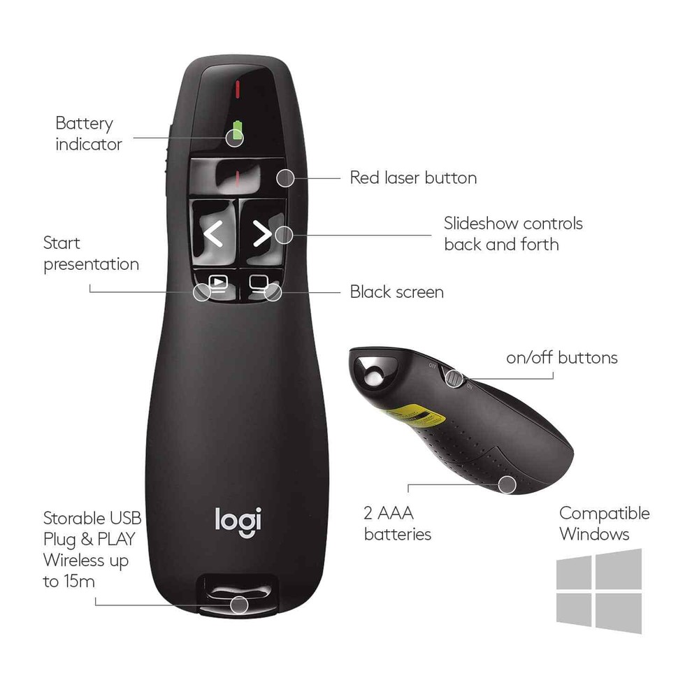 Logitech - R400 Presenter Remote Control - Black