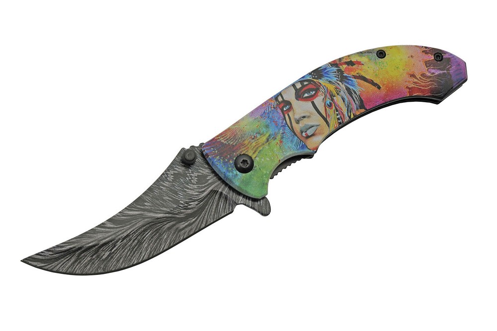 Spring-Assisted Folding Knife | Psychedelic Native Stainless Steel Blade