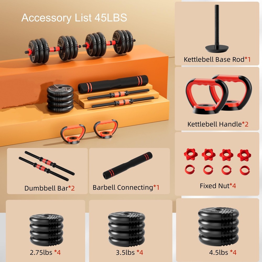 Adjustable Dumbbell Set, 10/20/30/45/70/90lbs, 5 in 1 Multi-Function Dumbbell...