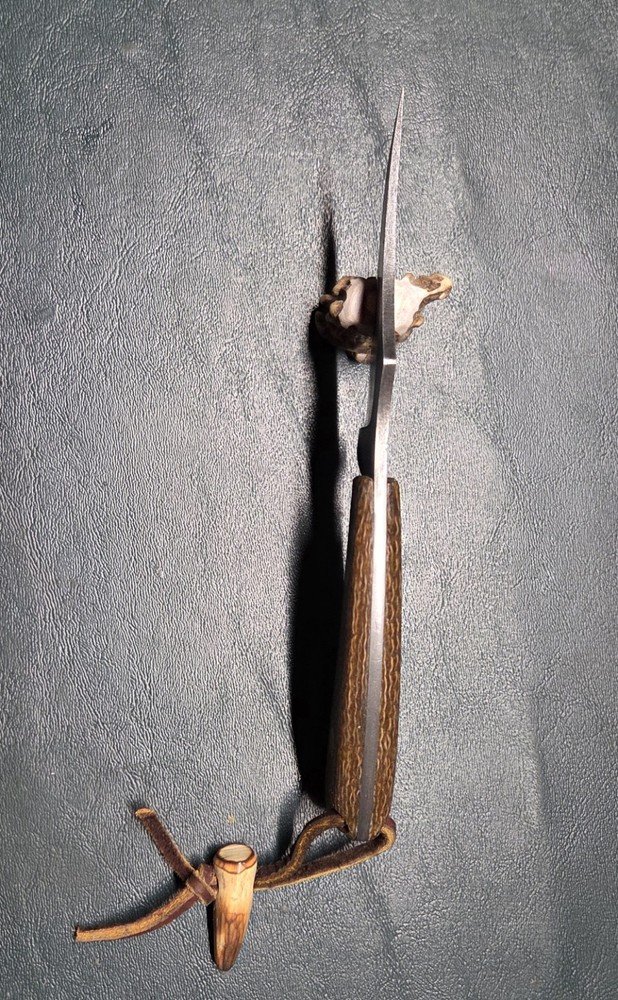 Sharp Finger Brown Leather Sheath Burlap Micarta Handle