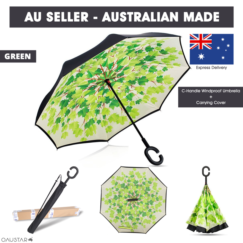 Umbrella -Upside Down-Windproof Inverted Reverse C-Handle Folding with Carry Bag