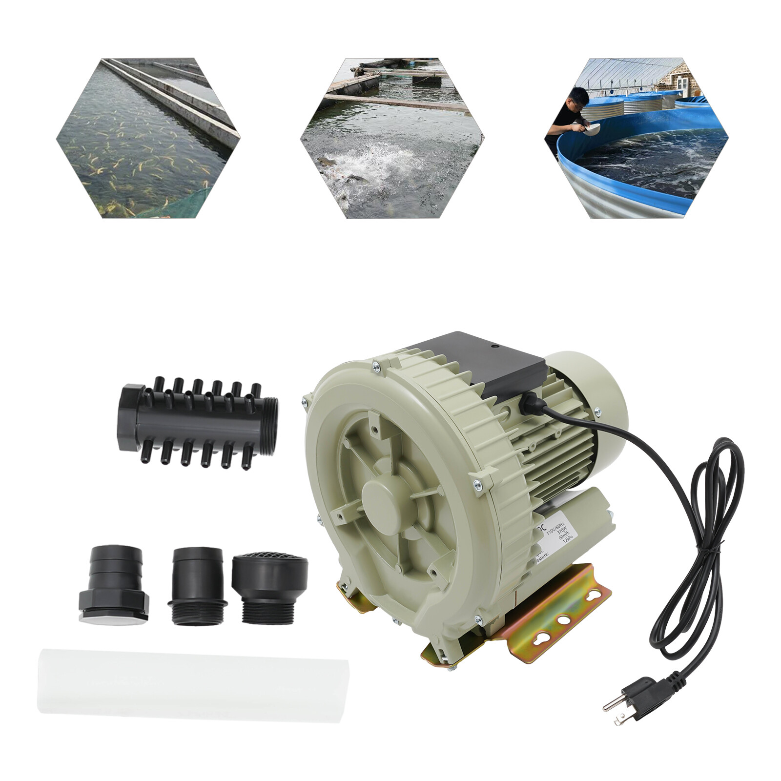110V Industrial Fish Pond Tank Air Pump Blower Oxygen Aerator 370W 12kpa Durable