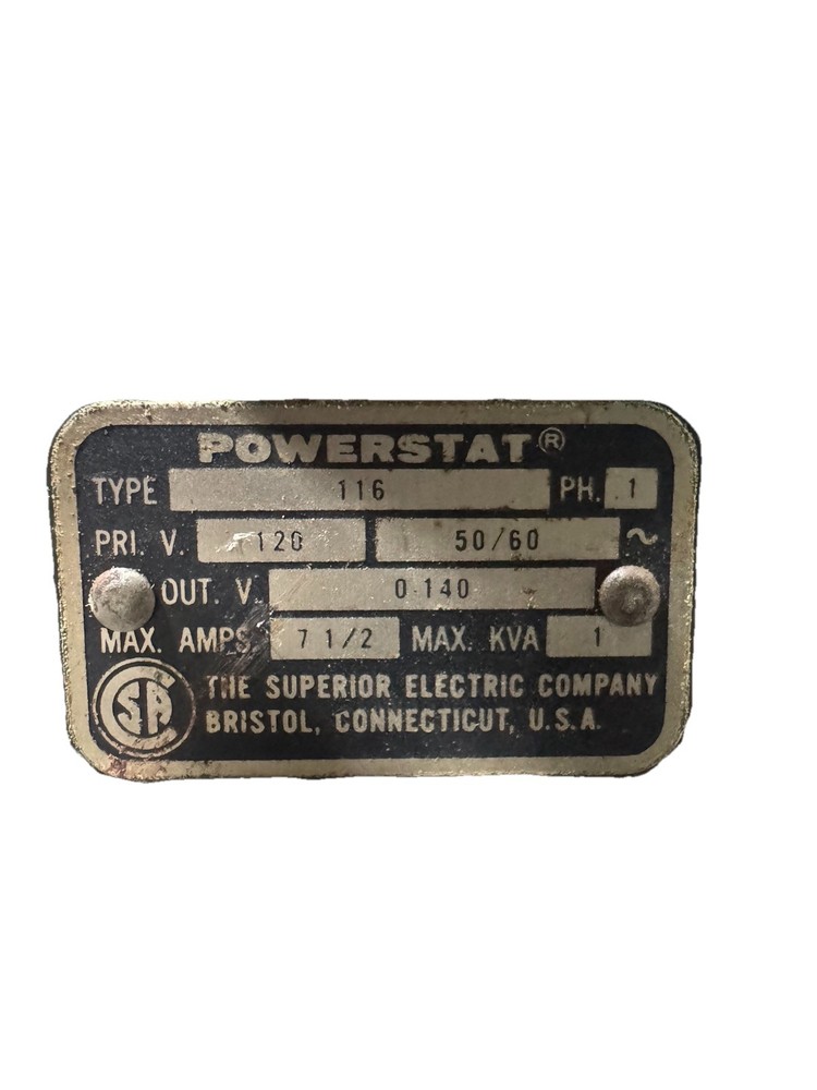 Variable Autotransformer Powerstat Transformer Type 116 0-140V 120V Input